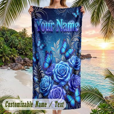 Floral Theme Beach Towel Personalized Custom Name & Text Soft Quick Dry Beach Towel for Swimming Travel