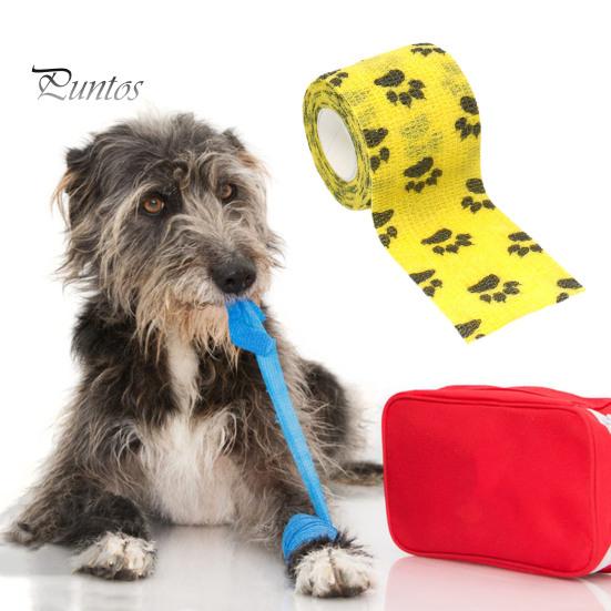 10Pcs Paw Print Pet Wrap Self-adhesive Non-Woven Fabric Tape Stretchy Comfortable Cat Wounds First Aid