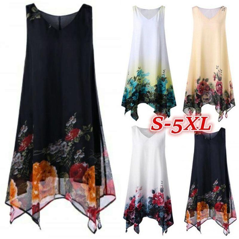 Modisches Sommerkleid in Übergröße für Damen, ärmellos, V-Ausschnitt, bedruckt, für mühelose Eleganz, Premium-Qualität