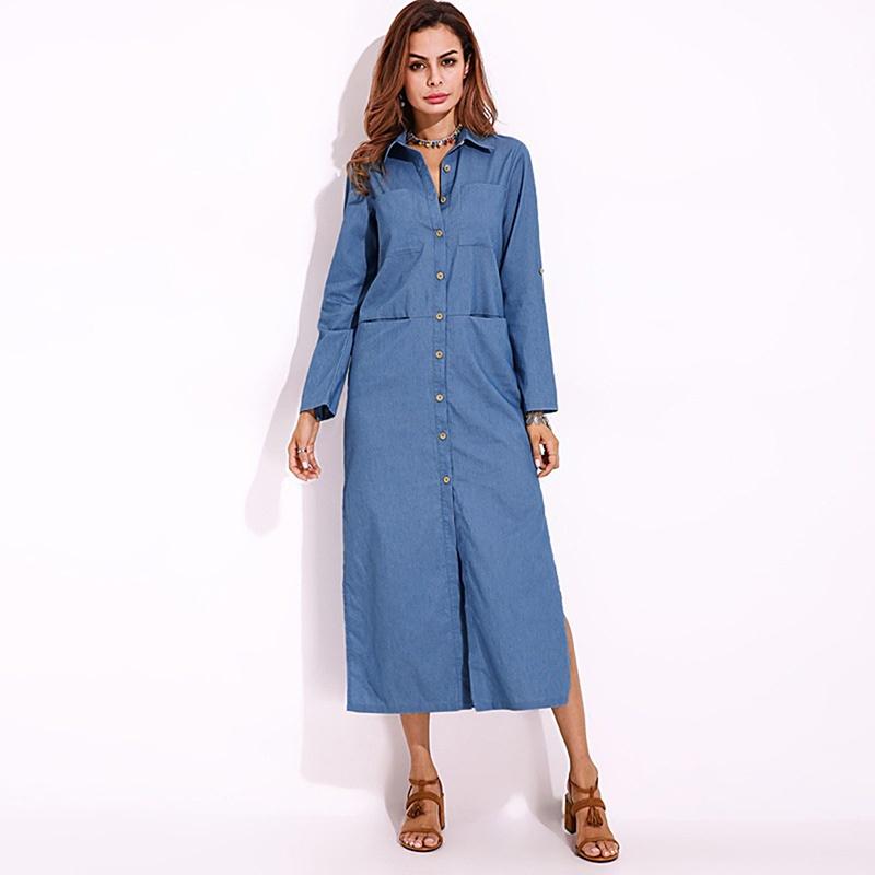 Buy Women's Fashion Denim V Neck Long 