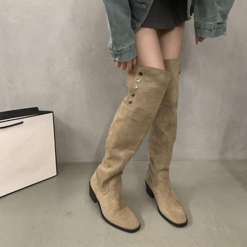 Fashion New Style Women's Thick Heel Women Western Cowboy Boots Fashion Slip On Folded Pile Long Booties Female Shoes Autumn Winter