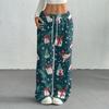 Women's Casual Fashion Printed Elastic Waist Loose Straight Leg Pants With Rope
