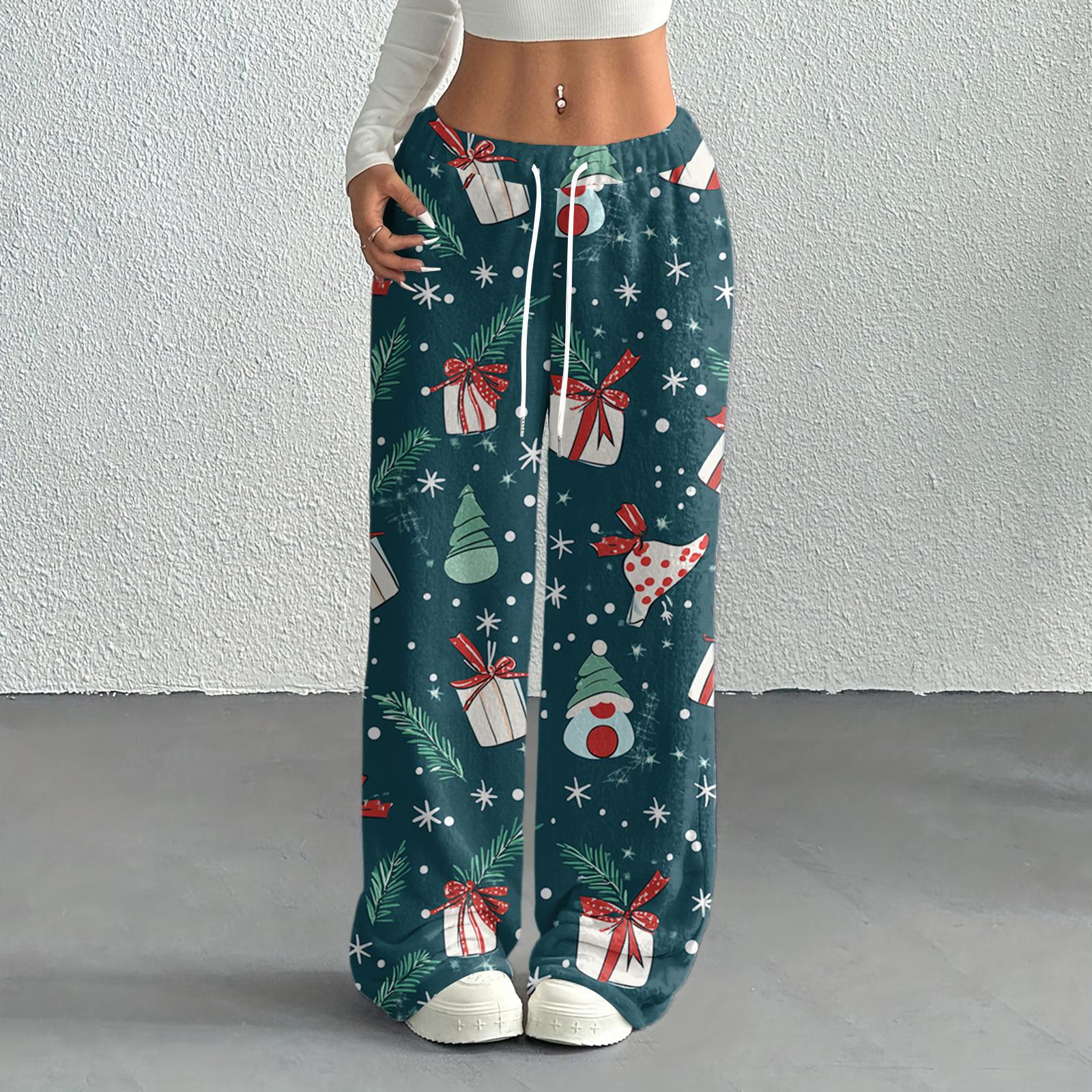 

Женские повседневные модные брюки с принтом, эластичной талией, свободные, с прямыми штанинами, с веревкой XL