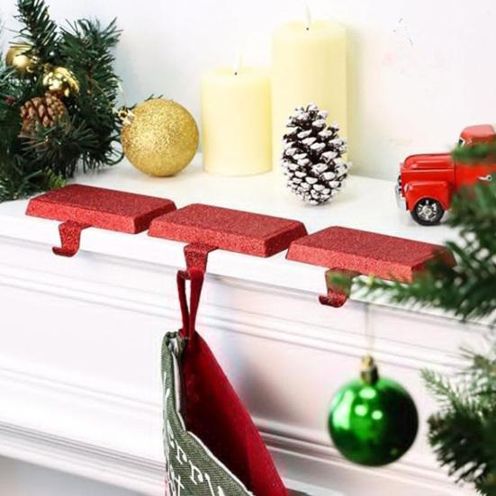 Glitter Christmas Stocking Holder Xmas Stocking Hanging Hook Heavy Duty Metal Stocking Hanger for Mantle Shelf Fireplace Stair Holiday Party Decor
