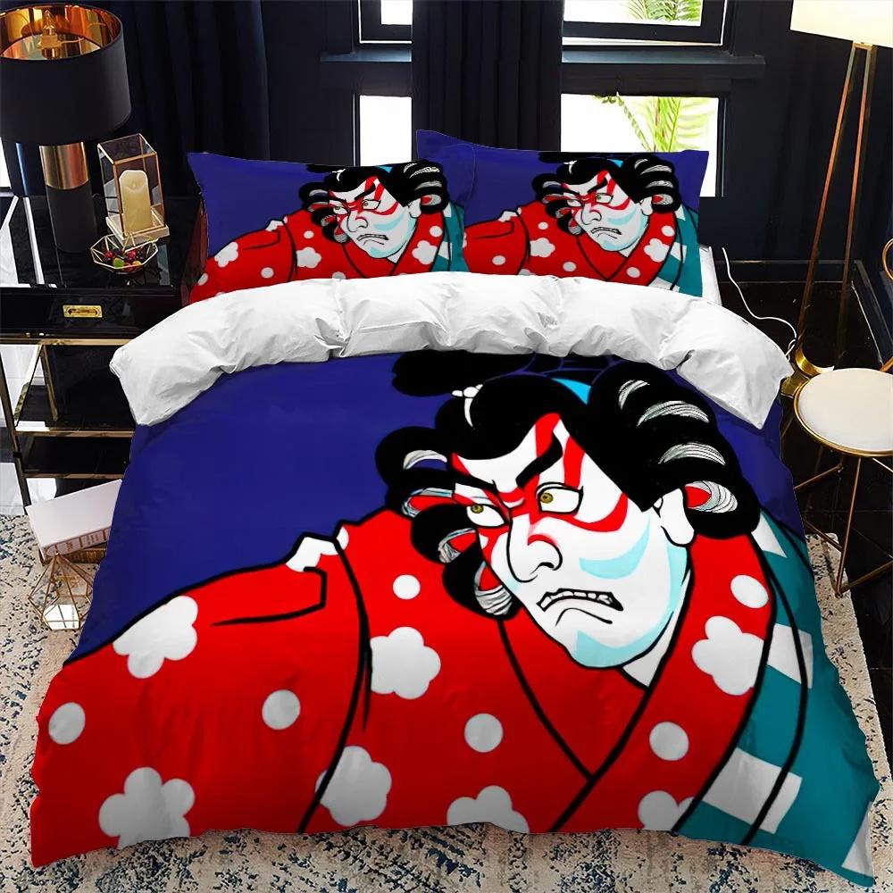 Dynetrekk i japansk stil King Queen Full størrelse Ukiyo-e-tema bølgemønster polyester sengetøysett Fuji Mountain Exotic Style