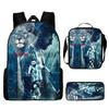 Messi Print Kids Backpack Set 3-Piece Cartoon Schoolbag Lightweight Water-Resistant for Boys Girls