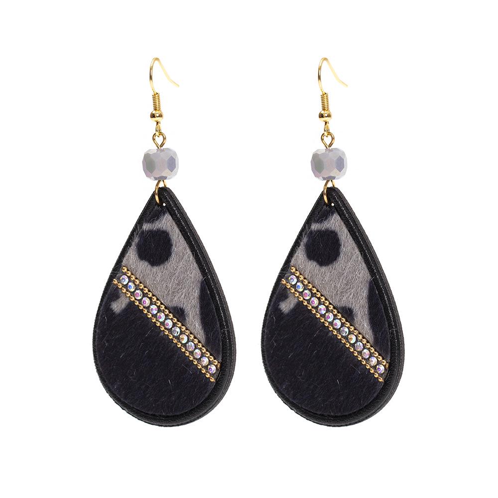 Women's Mixed Color Faux Horsehair Leather Teardrop Earrings - Retro High-end Christmas Gift