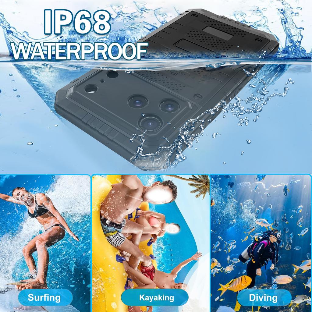 Coque de téléphone étanche IP68 pour iPhone 17 Pro Max Métal + Couvercle en Silicone avec Protection d'Écran