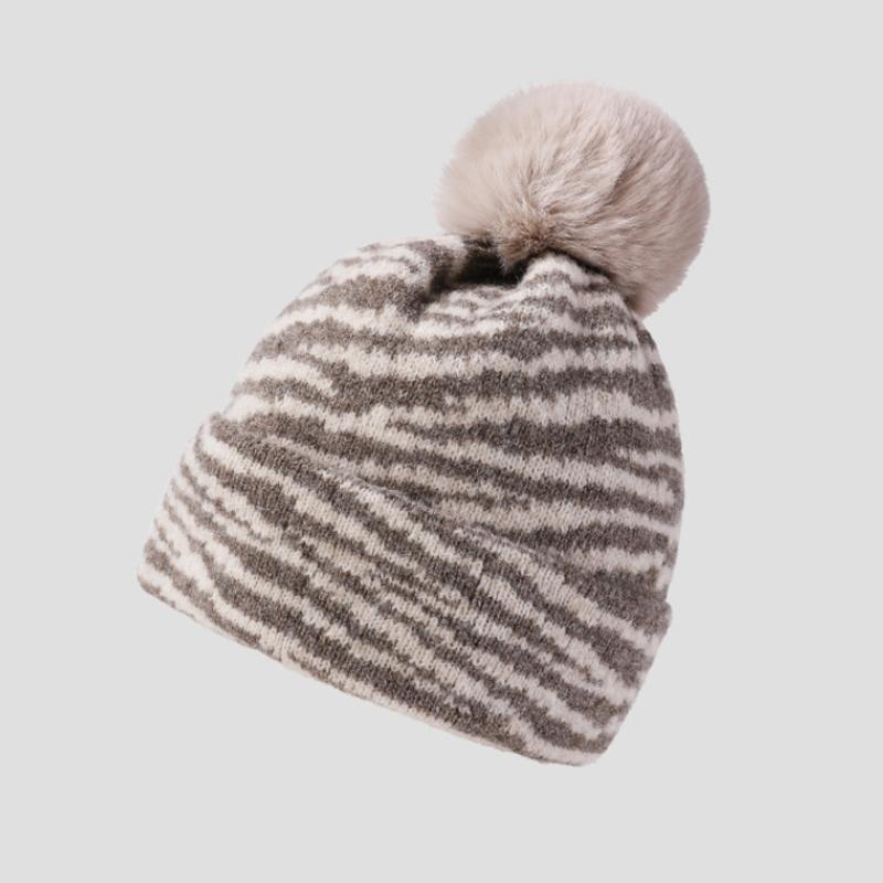 Zebra Knitted Hat Warm Cap Women's Winter Outdoor Thick Ear Protection Wool Cap