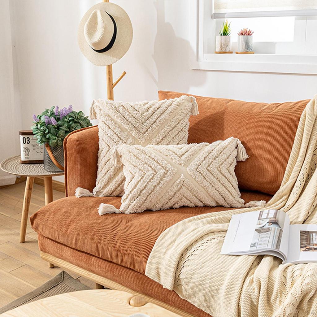 Pillow Cover Quilted Macrame Tassels