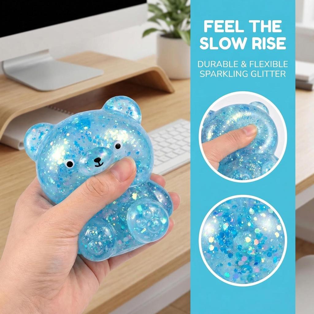 Glitter Bear Stress Ball Sugar Bear Novelty Squeeze Ball Soft Slow Rising Toy for Adults Party Favors Easter Basket Stuffers