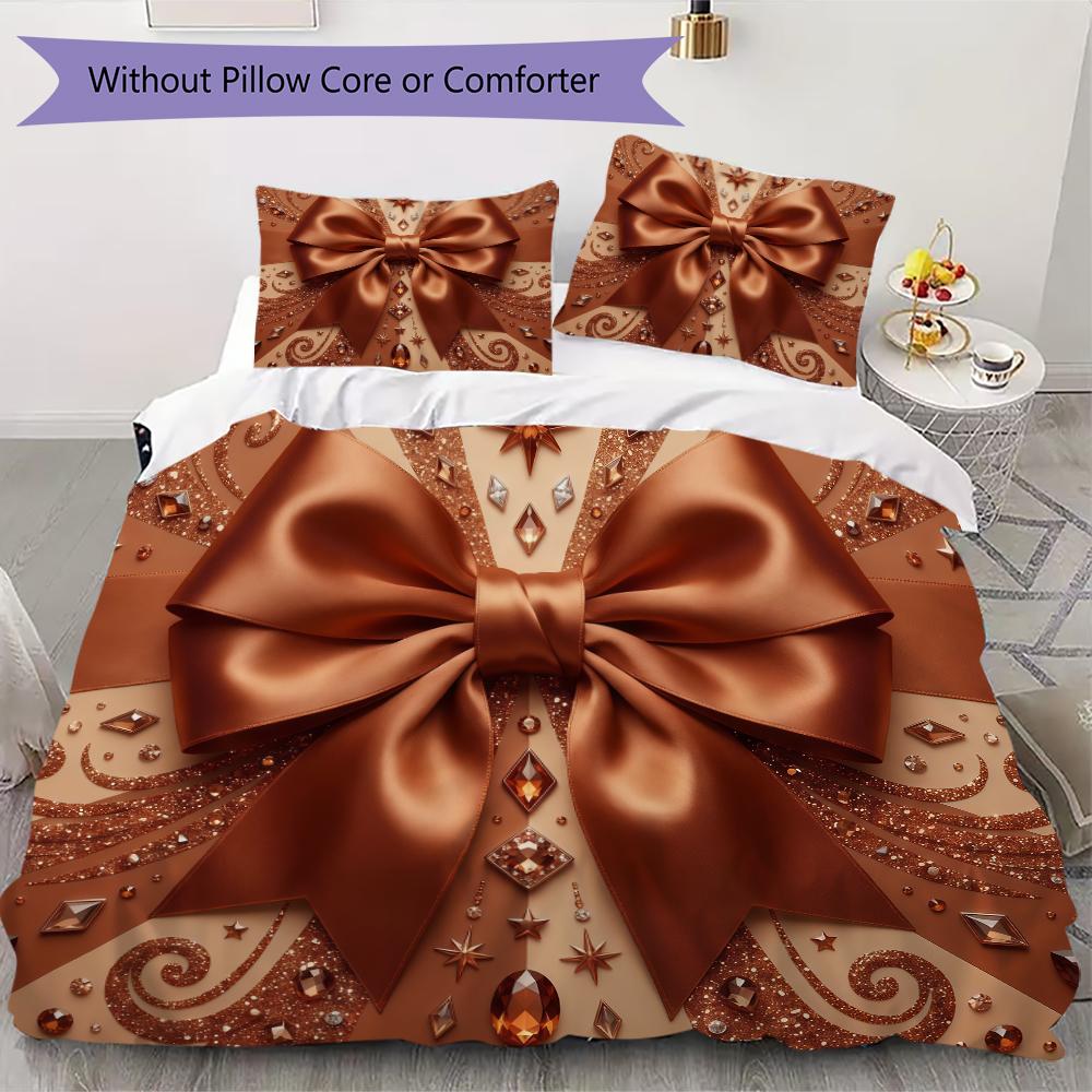 Luxury Ribbon Bow Pattern Bedding Uilt Set Uilt Cover Pillowcase Home Decoration Birthday Gift (1 * Duvet Cover + 2 * Pillowcase Without Core)