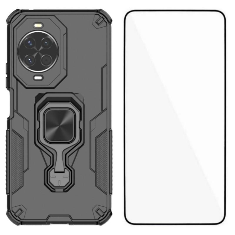 

For Huawei nova 14 5G Phone Case WANLONFENG PC TPU Back Cover Kickstand with Tempered Glass Black