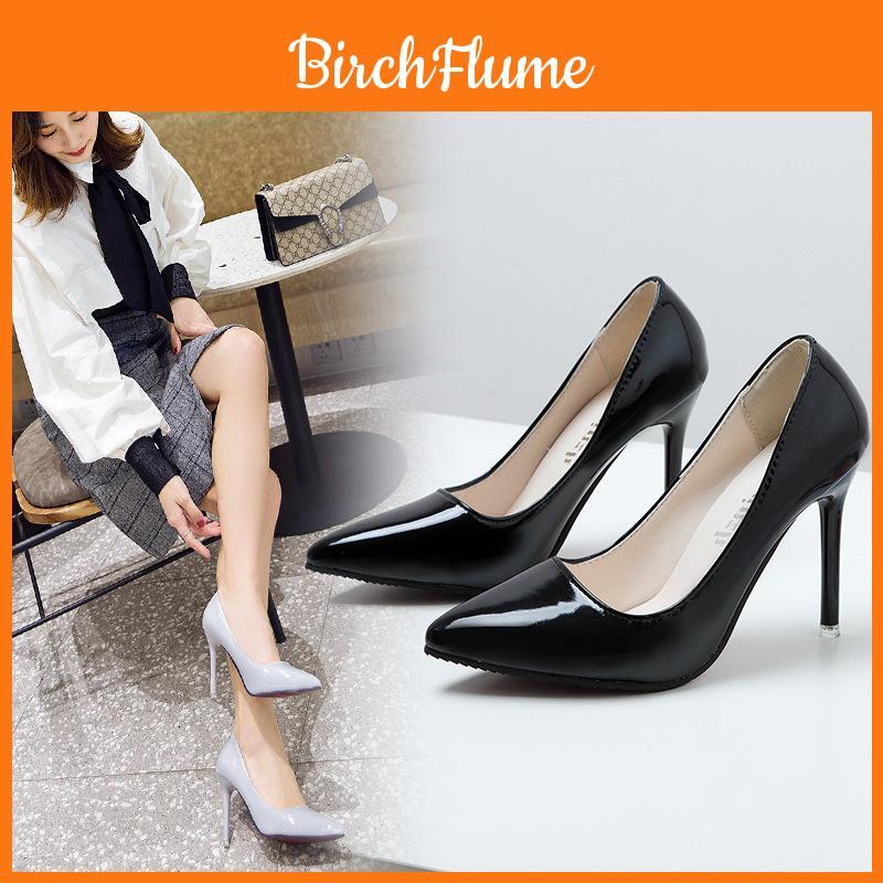 Spring High Heel Shoes For Women With Pointed Toe Pu Slipon For Office And Formal Wear