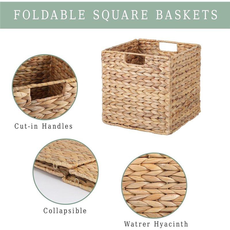 Square Wicker Baskets Cube Storage Bins, Water Hyacinth Hand-Knitting Storage Baskets, 1 Pcs Storage Basket Convenient