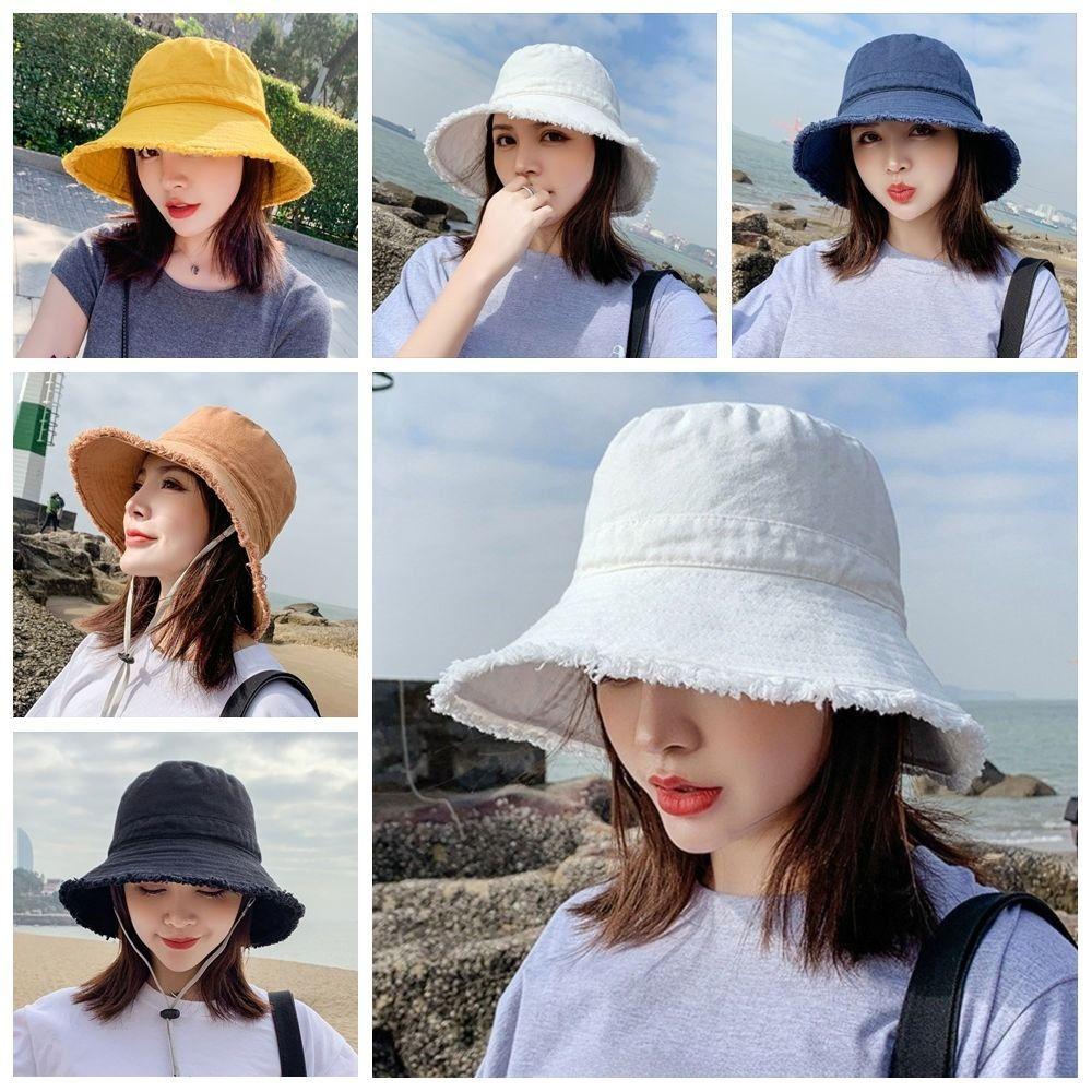 Sunscreen Denim Bucket Hat Big Brimmed Sunscreen Hat Sweet Jeans Fisherman Hat  Lady