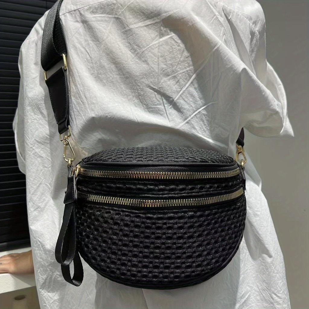 Ladies' Fashionable Mesh Lightweight Crossbody Bag with Multiple Zippers, Casual and Versatile Crossbody Single Shoulder Handbag