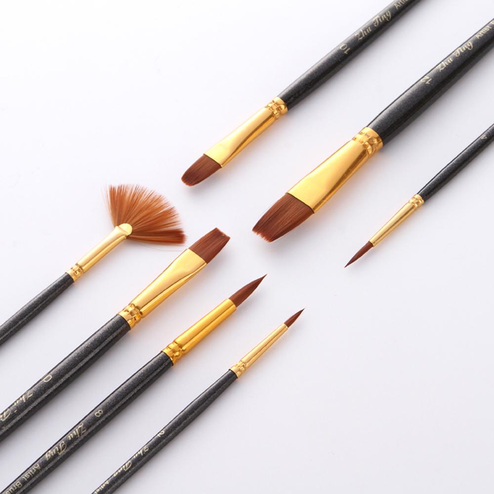 7pcsCelsiusset Art Paint Brushes Set Round & Flat & Filbert & Fan Tips Professional Drawing Paintbrushes Nylon Hair Wooden Handle for Watercolor Acryl
