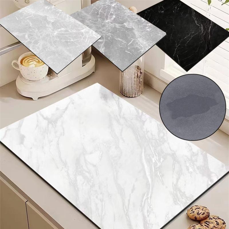Marble Pattern Printed Kitchen Countertop Drain Pad Anti-Scald Heat-Resistant Dish Drying Pad Home Drying Coffee Tableware Mat
