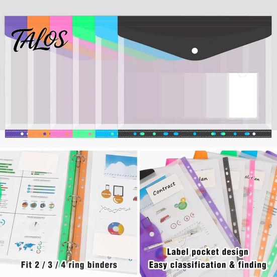 Flip-top Document Folder 3Pcs 11 Hole A4 File with Snap Button, Colorful Organizer, Department Horizontal & Vertical Transparent Label Slot,