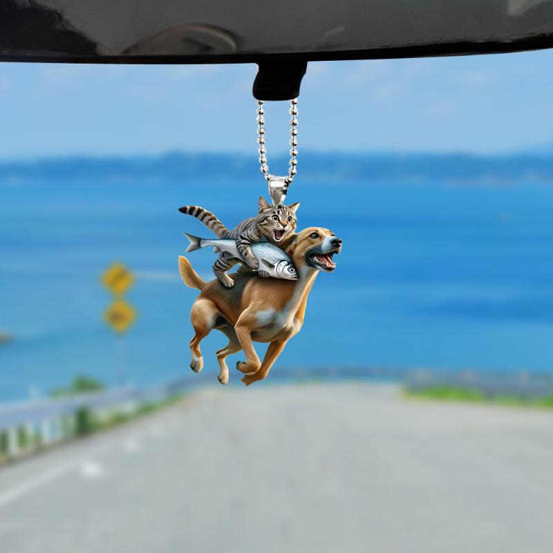 1-Piece Realistic Feline Car Pendant; Affable Car Decor for Rearview Mirror; Interior Accessories