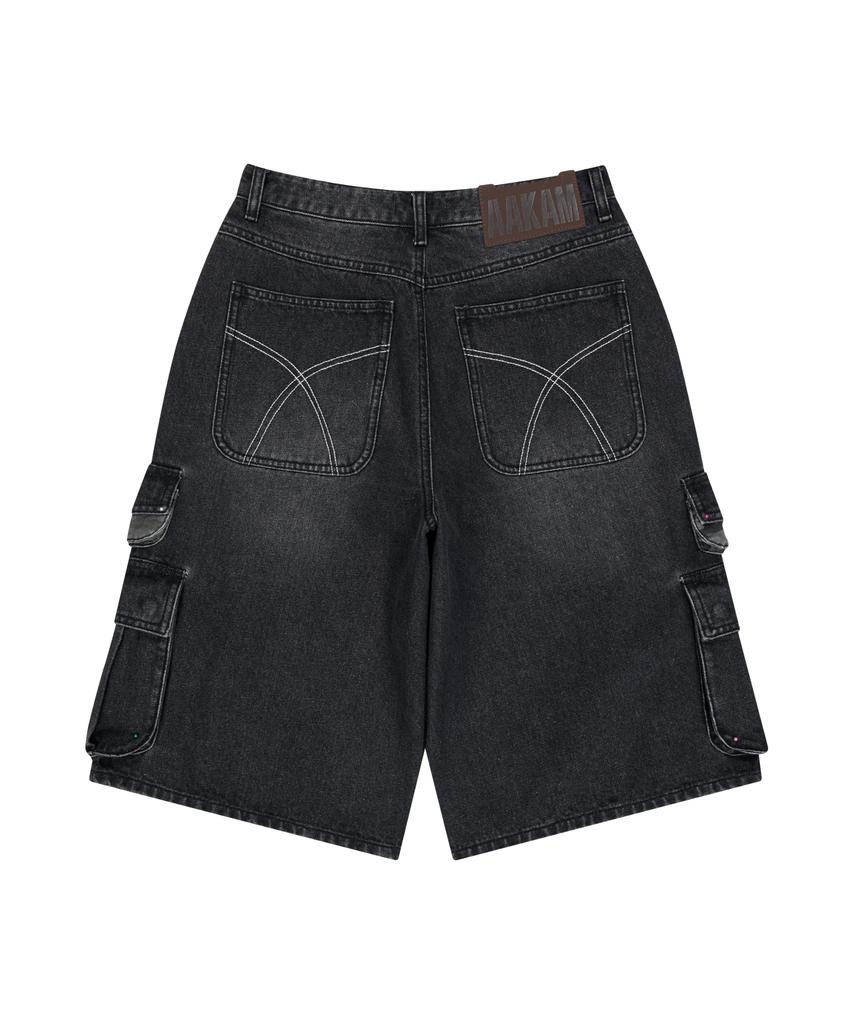 AAKAM Camo Patch Bermuda Denim Cargo Pants (Black)