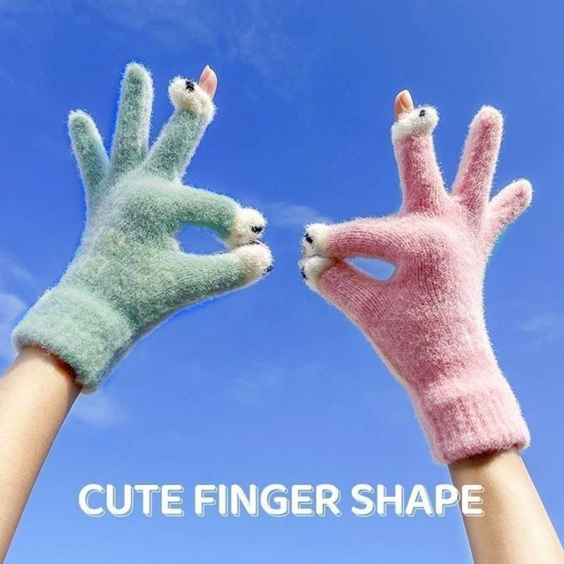 1Pair Anti Pilling Student Cute Fashion Winter Minimalist Warm Gloves Writing Acrylic Gift Touchscreen Gloves