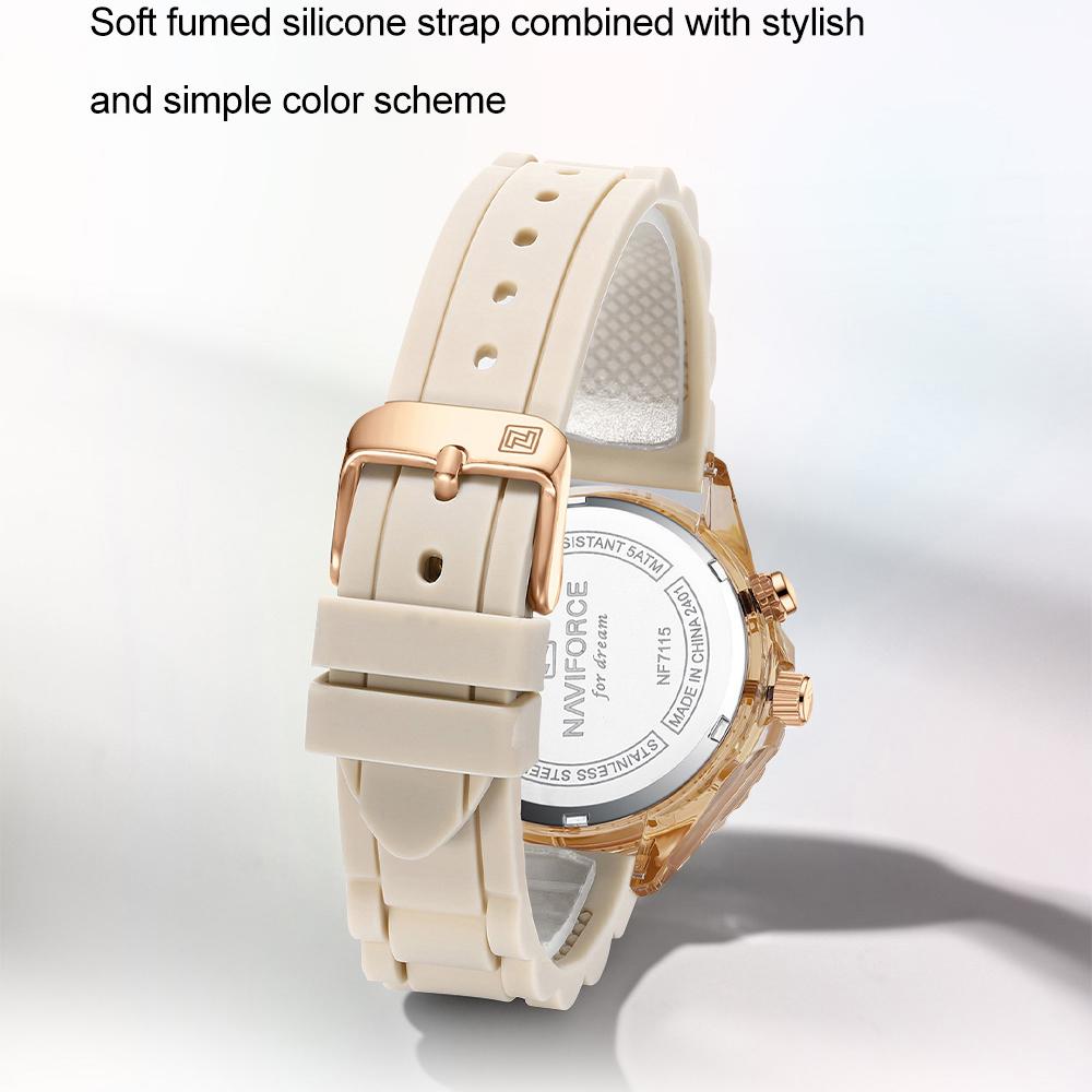 NAVIFORCE Women's Quartz Watch Silicone Strap Waterproof Luminous Pointer Lightweight Fashion Casual Women's Watch NF7115