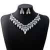 Strass-Halskette und Ohrringe für Frauen, geometrischer Wassertropfen-Anhänger, Hochzeit, Brautschmuck-Set