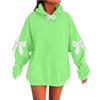 Women's Solid Color Bow Long Sleeved Loose Fitting Headband With Rope Hooded Sweatshirt Top