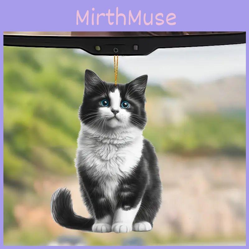 Adorable 2d Acrylic Black Cat Rearview Mirror Pendant For Pet Lovers Car Decor