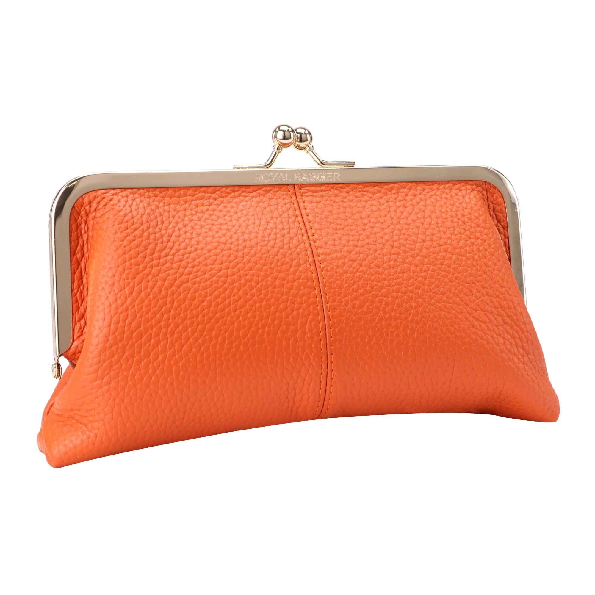 

Lock Wallet for Women Genuine Cow Leather Large Capacity Card Holder Fashion Clutch Bag Phone Purse 1468 CLE оранжевый