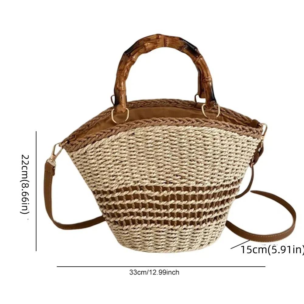 Large Capacity Weave Straw Bag Casual Woman Handbag Ins Bucket Shoulder Bag  Holiday