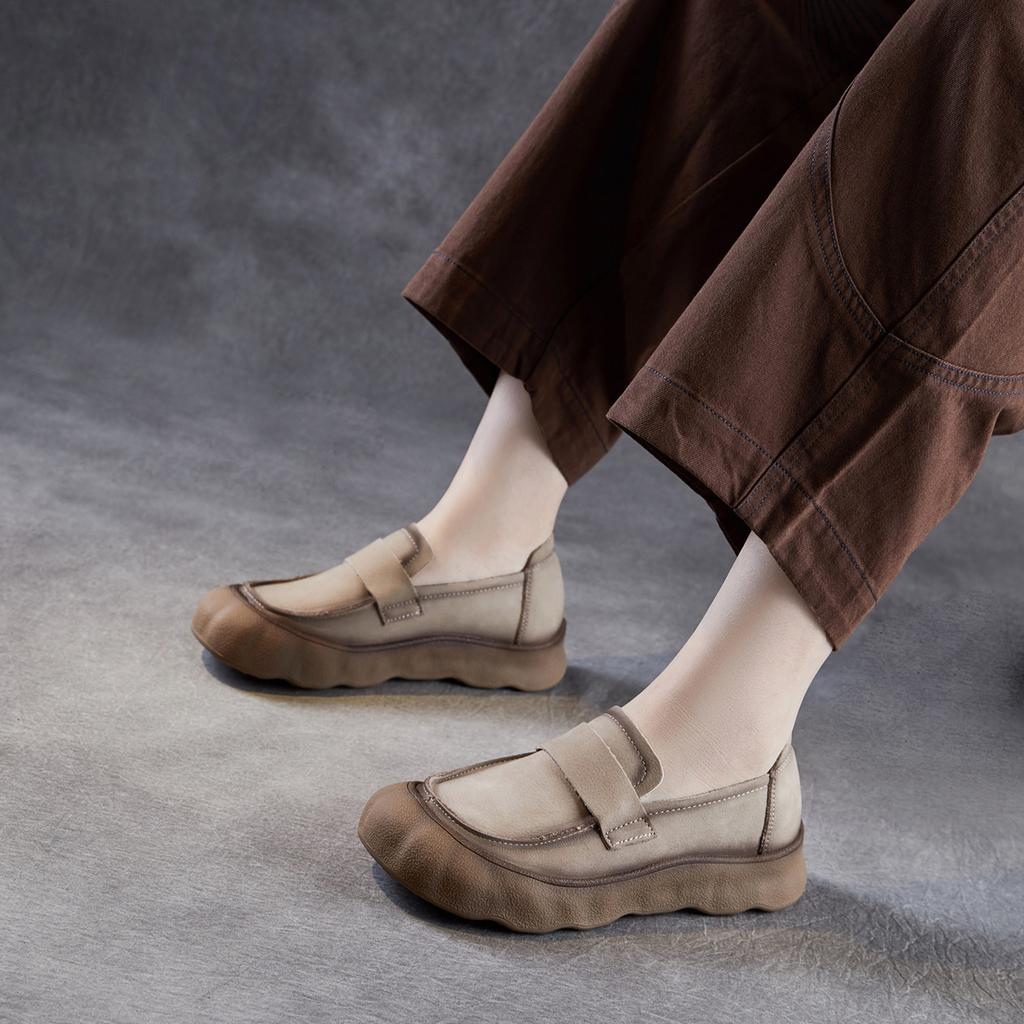 Women's Retro Casual Shoes Versatile Top-grain Leather Single Shoes Slip-on Soft-soled Loafers