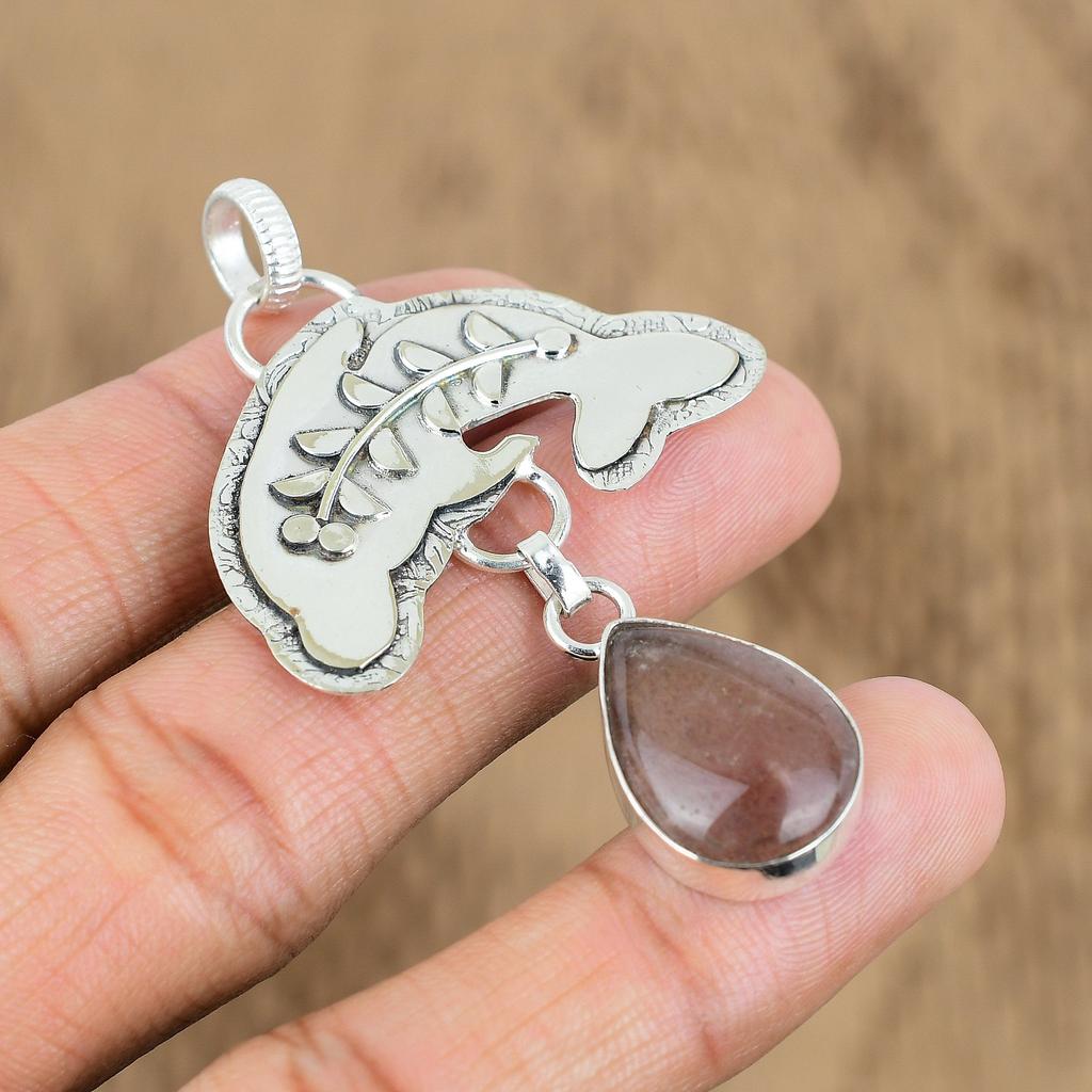 Wedding Gift For Her 925 Sterling Silver Natural Sunstone Gemstone Pendant Fish
