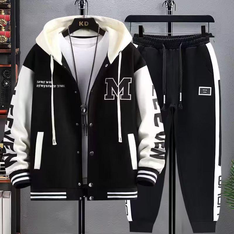 Übergröße Herren Hoodie Strickjacke & Jacke Set - Teenager Frühling/Herbst Stil - Gutaussehendes Zweiteiliges Sportswear für Mittelschüler