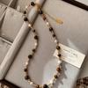 Real Gold Electroplated Retro Tiger'S Eye Stone Pearl Necklace Niche Design Temperament Light Luxury Fashion Ethnic Style Collarbone Chain