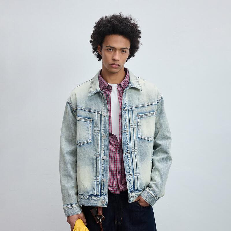 CHINISM Men's Gradient Washed Denim Jacket