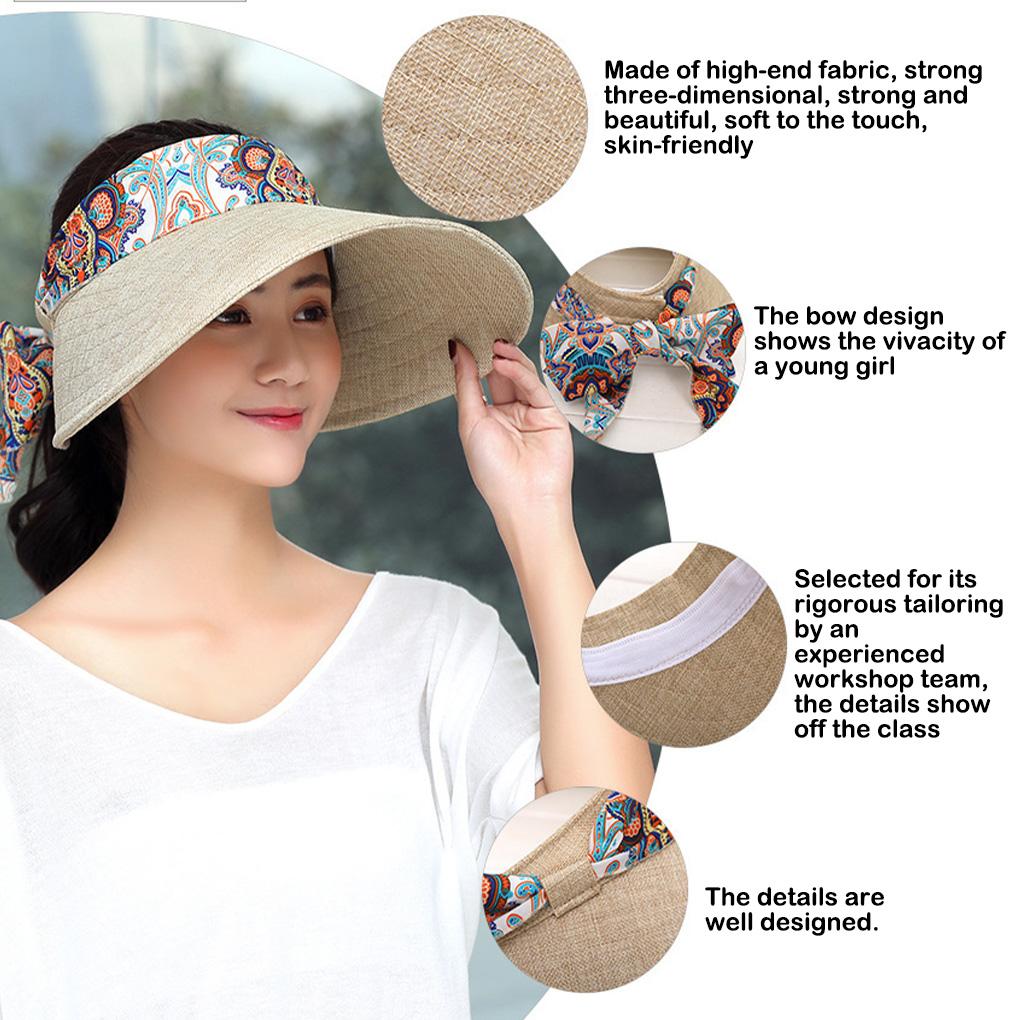 Cotton Linen Women Sunhat Decorative Windproof Breathable Foldable Outdoor Hiking Beach Pool Sunbonnet Hat Cap Headwear