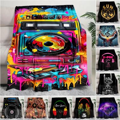 1PC Musical Elements Printed Blanket, All Season Lightweight Home Office Outdoor Nap Multifunctional Blanket A5