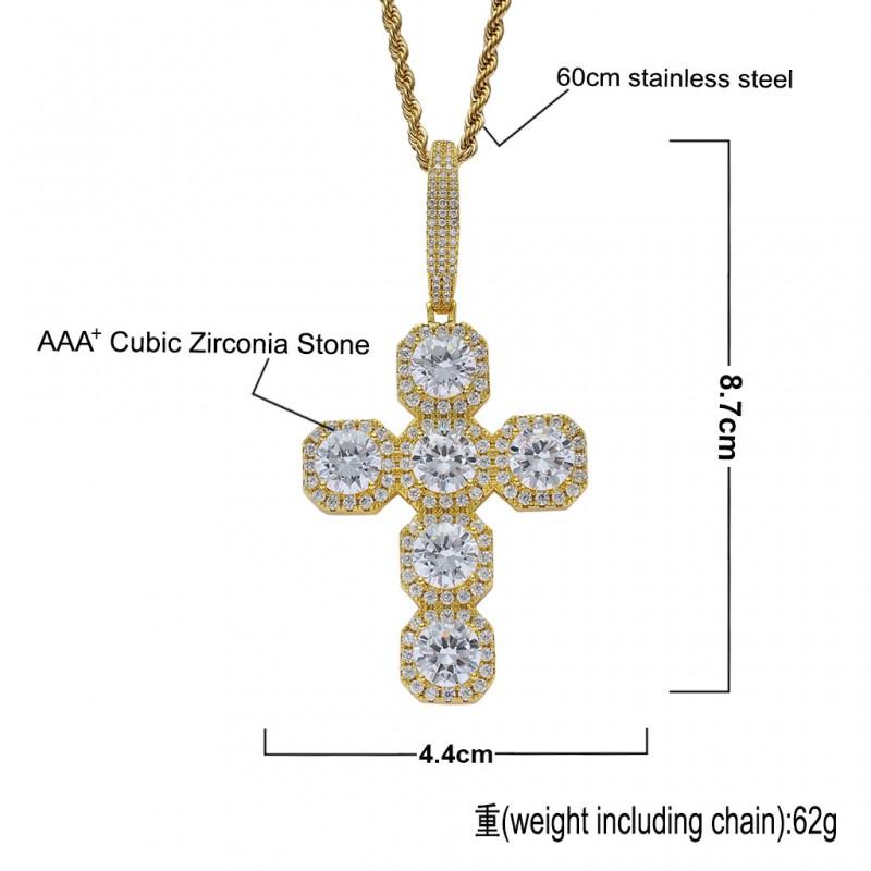 Mens Oversized Solid Cross Pendant Necklace With Full Zirconia Stones 87mm Hip Hop Chain Jewelry