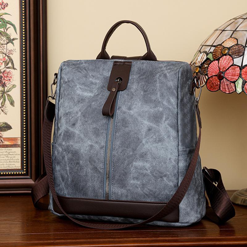 Zipper Backpack Women's Block Color Backpack Female Anti-Theft Schoolbag