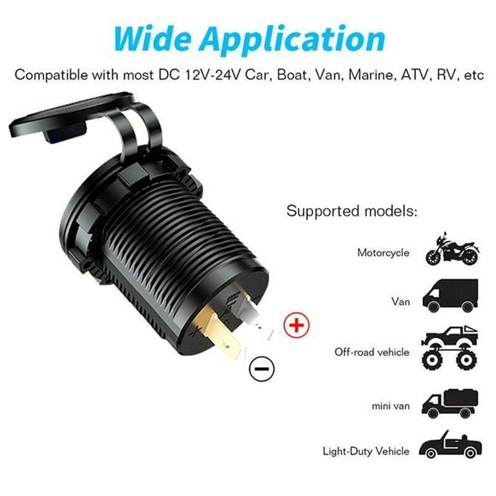 Car Charger QC3.0 Dual USB Cigarette Lighter Socket Waterproof With Voltmeter Switch Quick Charge Adapter 12/24V Car Accessories