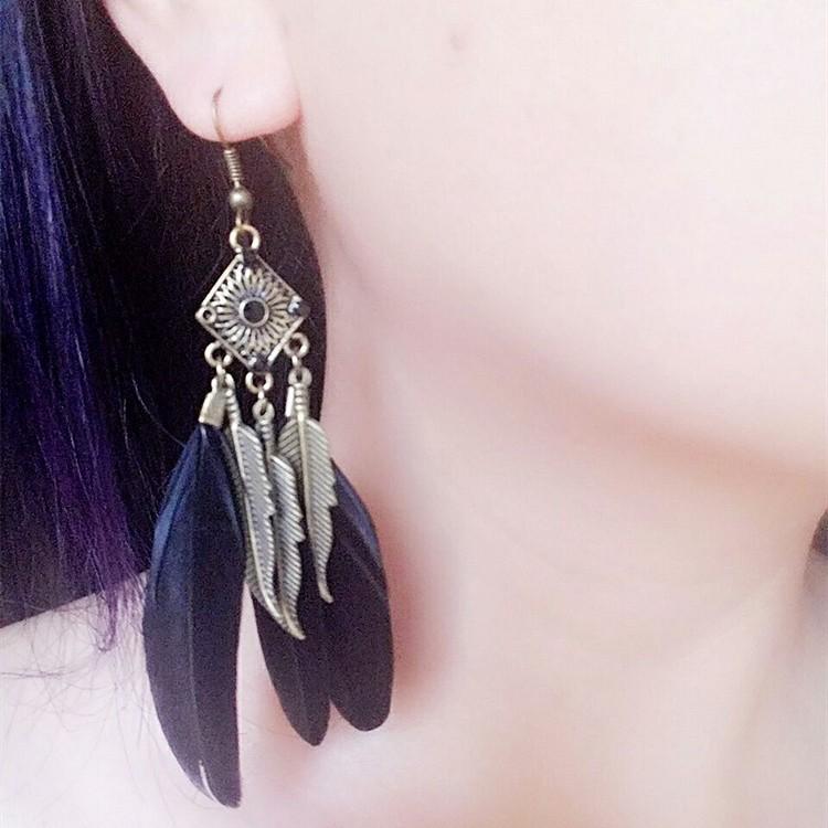 Bohemian Retro Style Feather Fringed Earrings, Bronze Leaves Elegant Exaggerated Earrings Women's Ear Jewelry