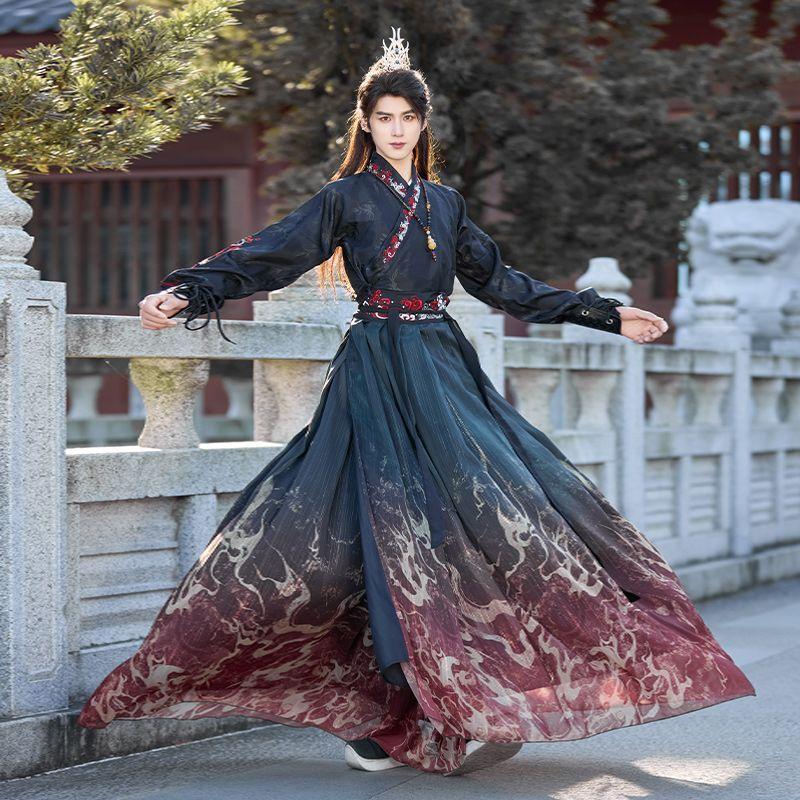 Chinese Wei And Jin Dynasty Style Hanfu For Men, Martial Arts Embroidery, Performance Clothes, Suits