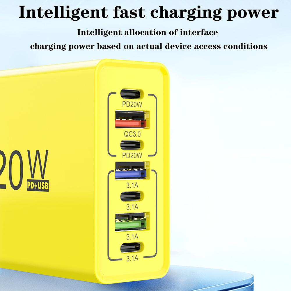 USB C Charger 120W Multi Ports Fast Charging Type C Phone Power Charger For iPhone Samsung Xiaomi  EU/US Plug Wall Charger
