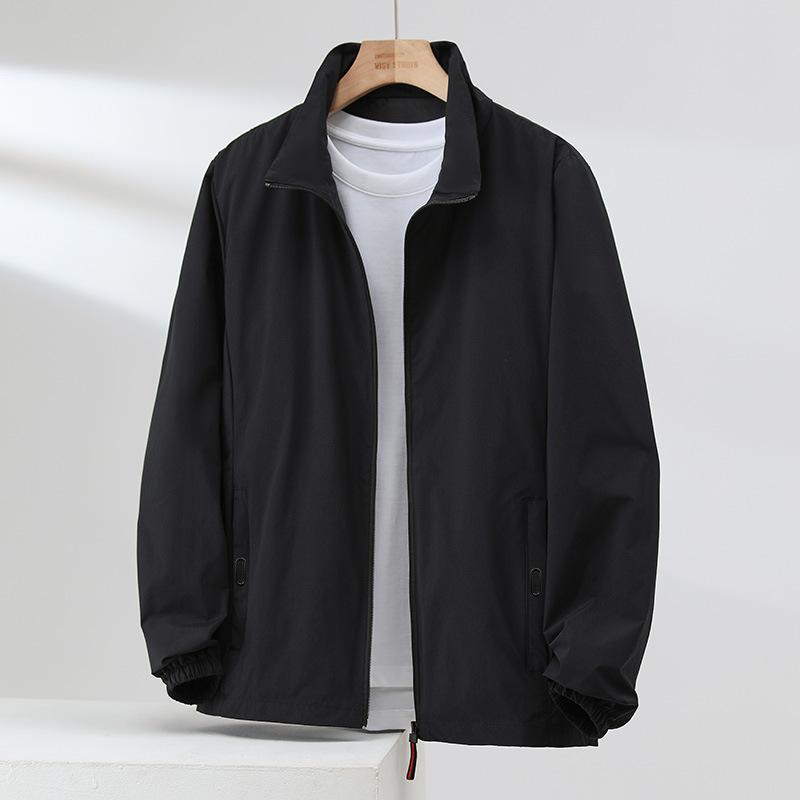 

2026 New Casual Stand Collar Jacket, Large Size Windproof Solid Color Men s Coat L чёрный