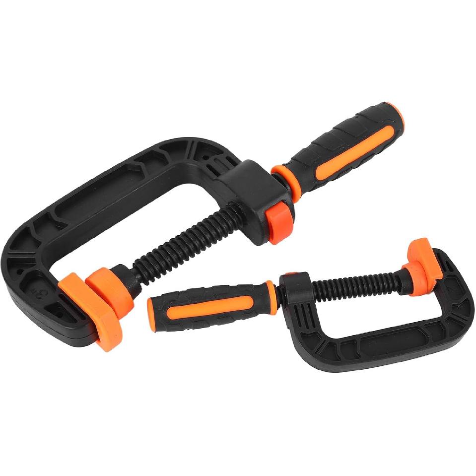 2Pcs C Clamp Set - Strong Clamping Force Plastic Rubber Clamps for Woodworking, DIY and Household Projects, Adjustable and Ergonomic with
