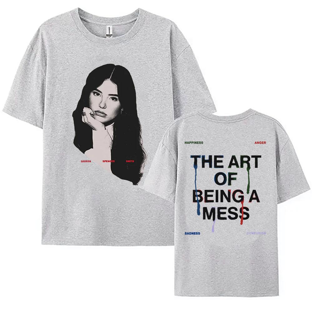 2026 Summer Messy Art Photo Tshirt Lauren Spencer Smith Tshirt Mens Cotton Casual Loose Fashion Singer Print Tshirt L