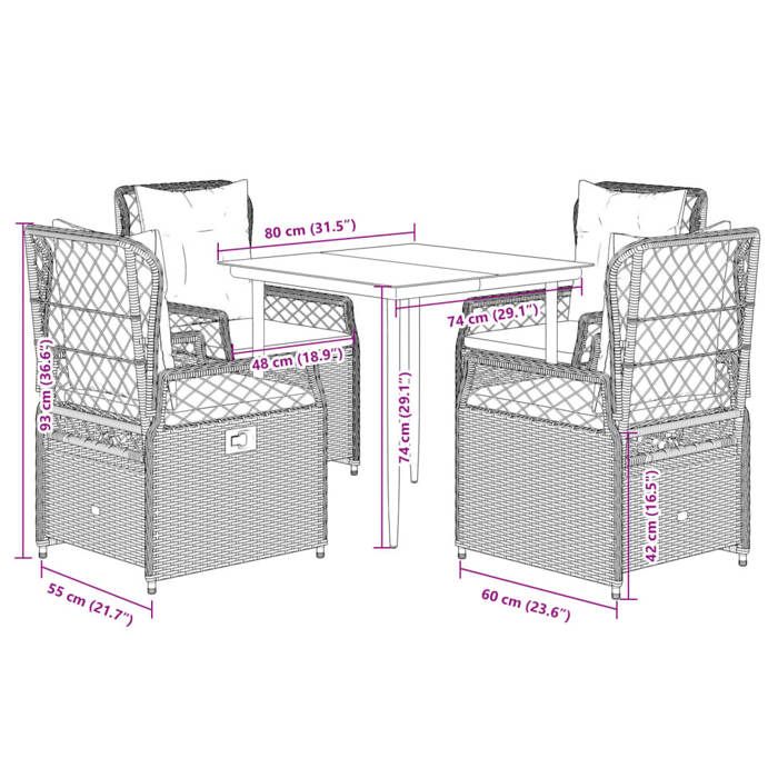 VidaXL Ensemble à manger de jardin coussins 5pcs Noir Résine tressée 3262958